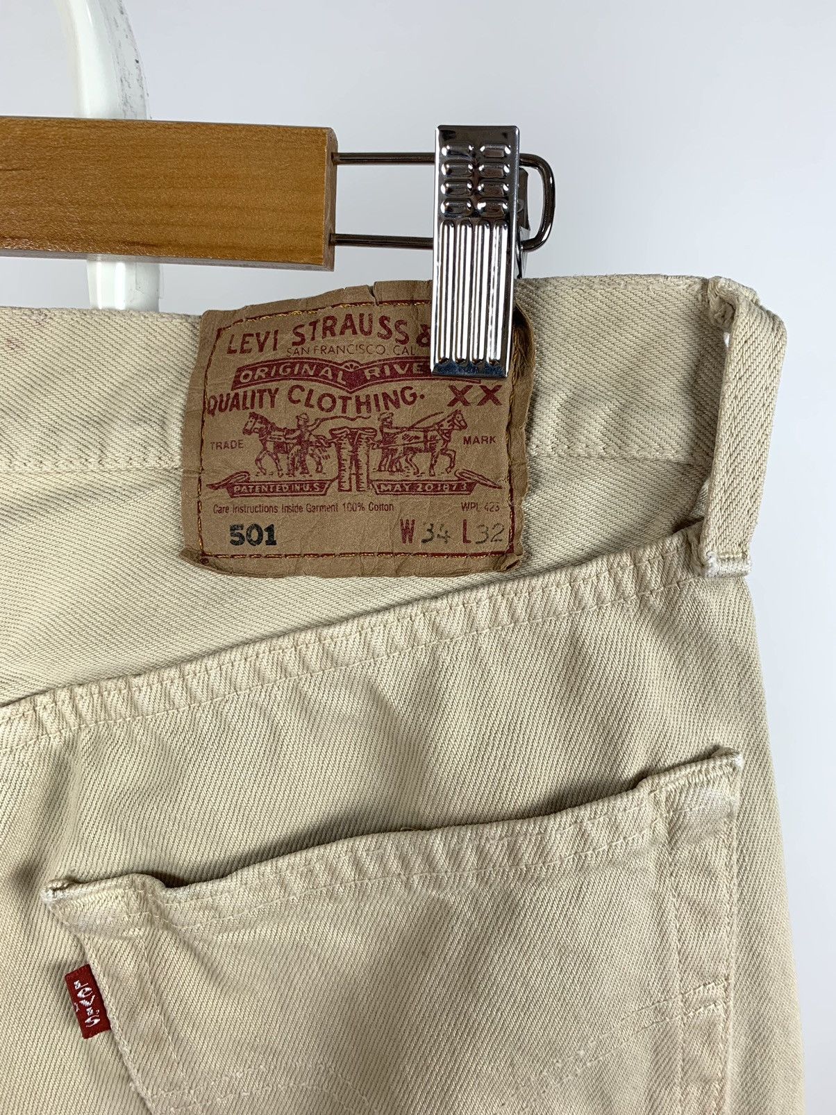 Levi's 90s Vintage Levi’s 501 Distressed Beige Denim Jeans Pants Size US 34 / EU 50 - 7 Thumbnail
