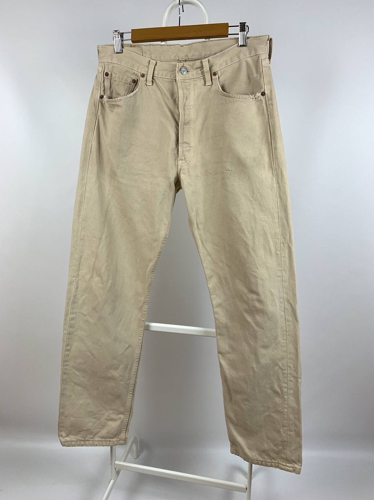 Levi's 90s Vintage Levi’s 501 Distressed Beige Denim Jeans Pants Size US 34 / EU 50 - 2 Thumbnail