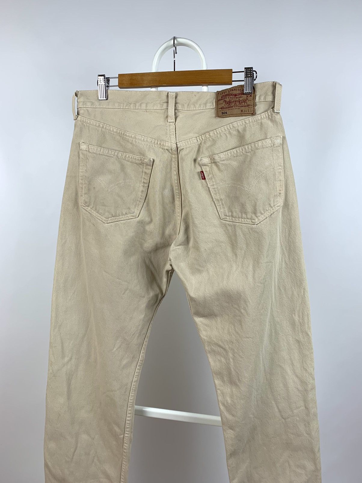 Levi's 90s Vintage Levi’s 501 Distressed Beige Denim Jeans Pants Size US 34 / EU 50 - 3 Thumbnail