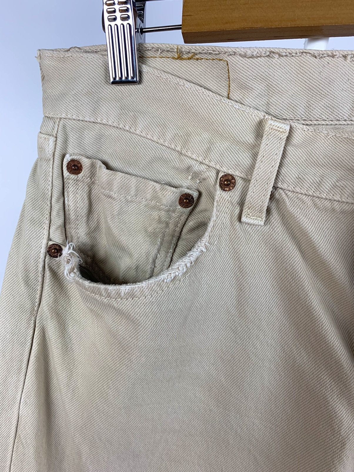 Levi's 90s Vintage Levi’s 501 Distressed Beige Denim Jeans Pants Size US 34 / EU 50 - 10 Thumbnail
