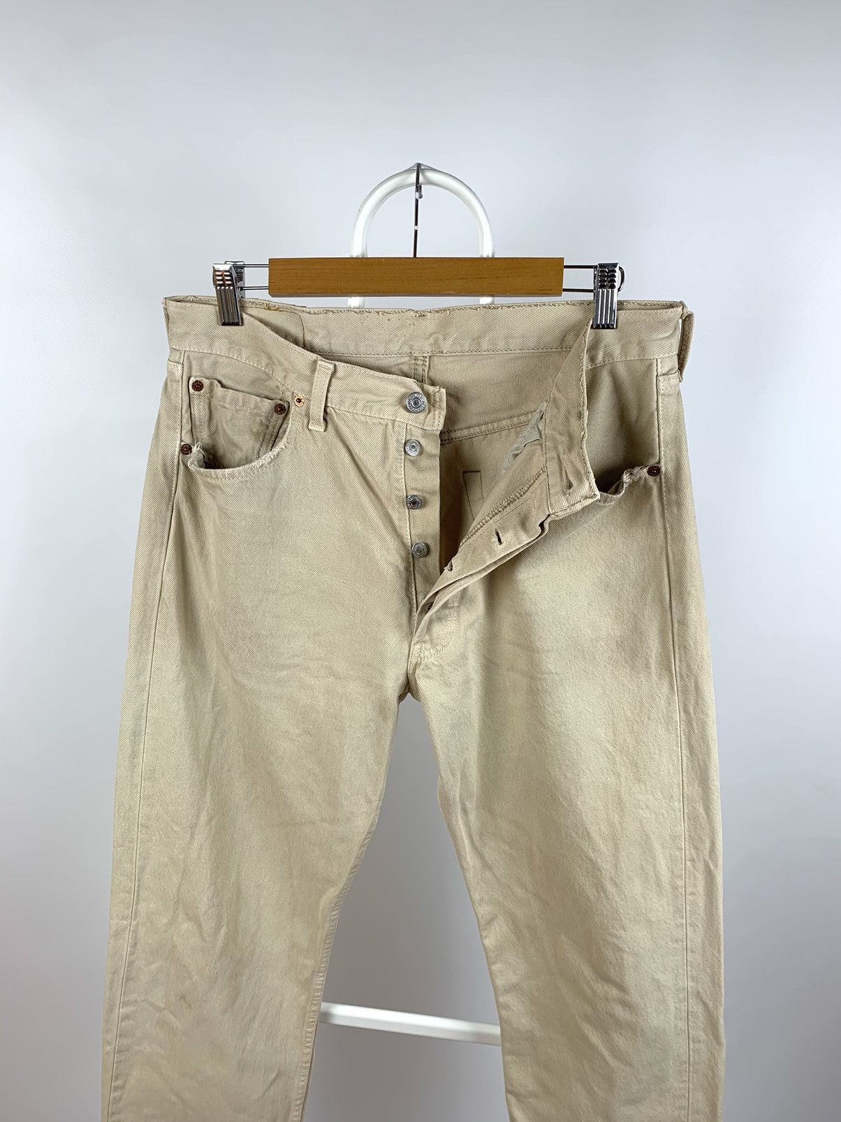 Levi's 90s Vintage Levi’s 501 Distressed Beige Denim Jeans Pants Size US 34 / EU 50 - 9 Thumbnail