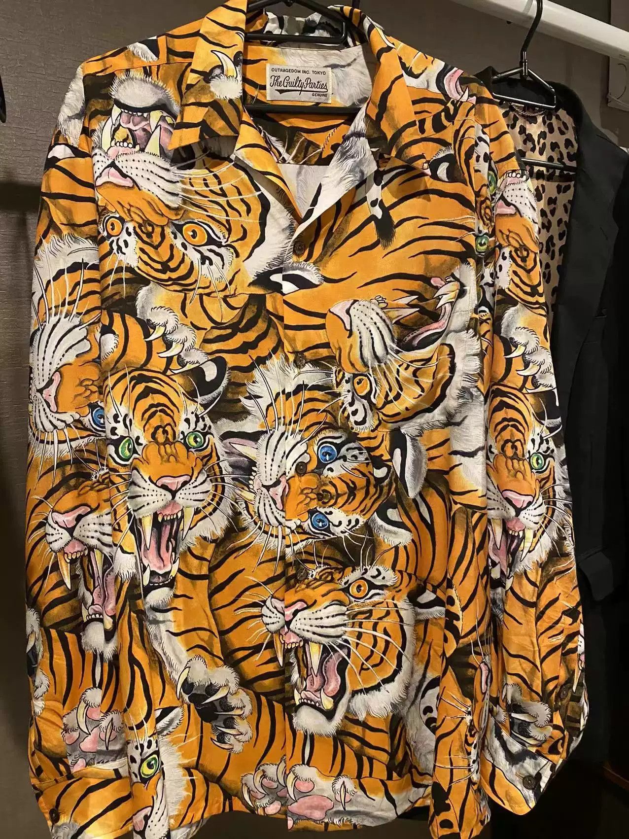 image of Wacko Maria Tim Lehi Tiger Hawaiian Shirt in Yellow, Men's (Size XL)