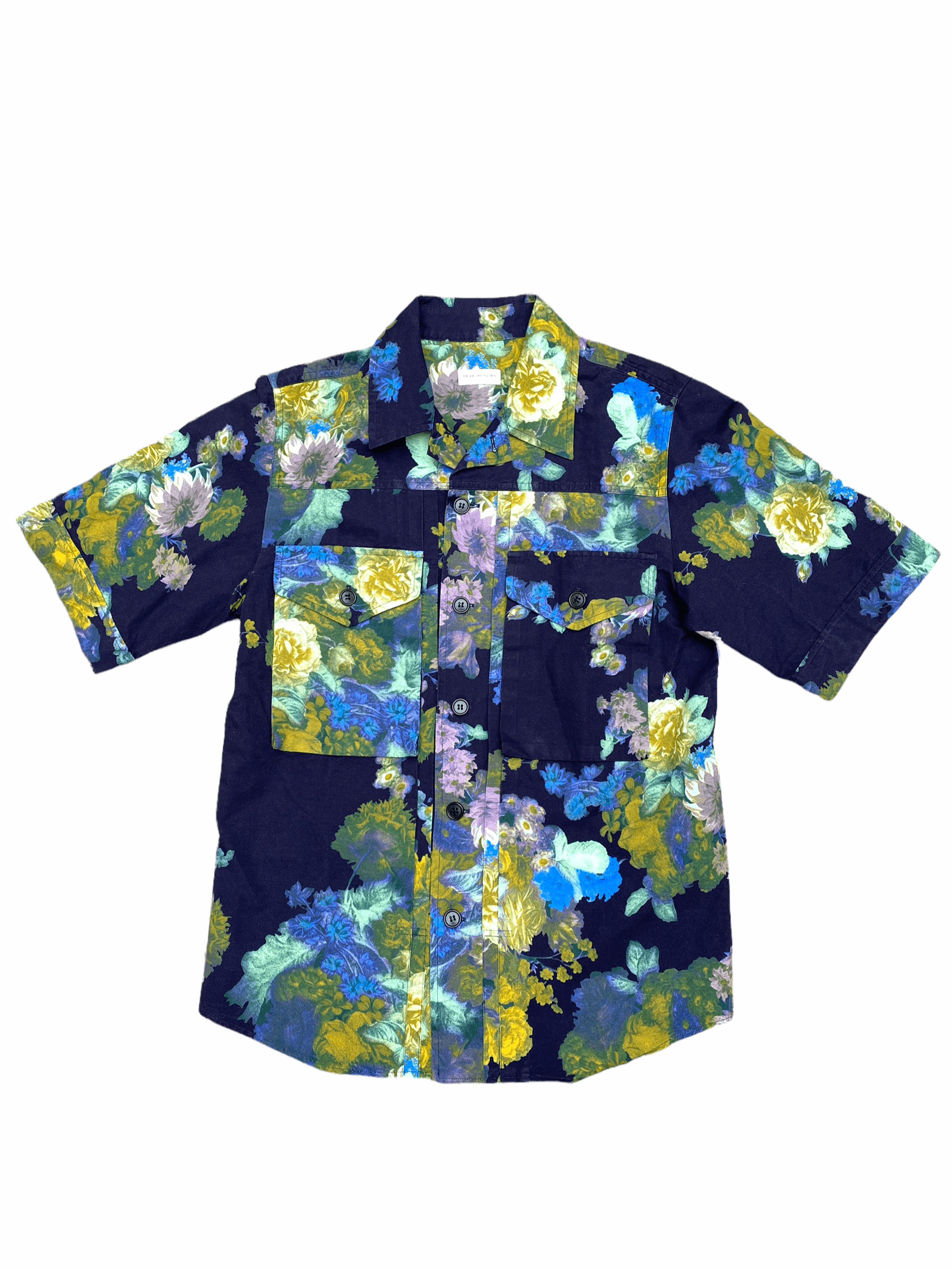 image of Dries Van Noten Ss 2020 Floral Shirt in Navy, Men's (Size Medium)