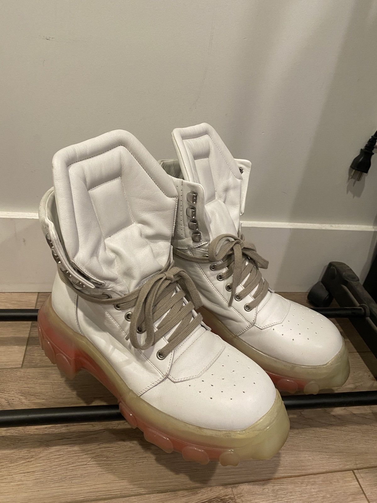 Pre-owned Rick Owens White Bozo Tractor Dunk Boots | ModeSens
