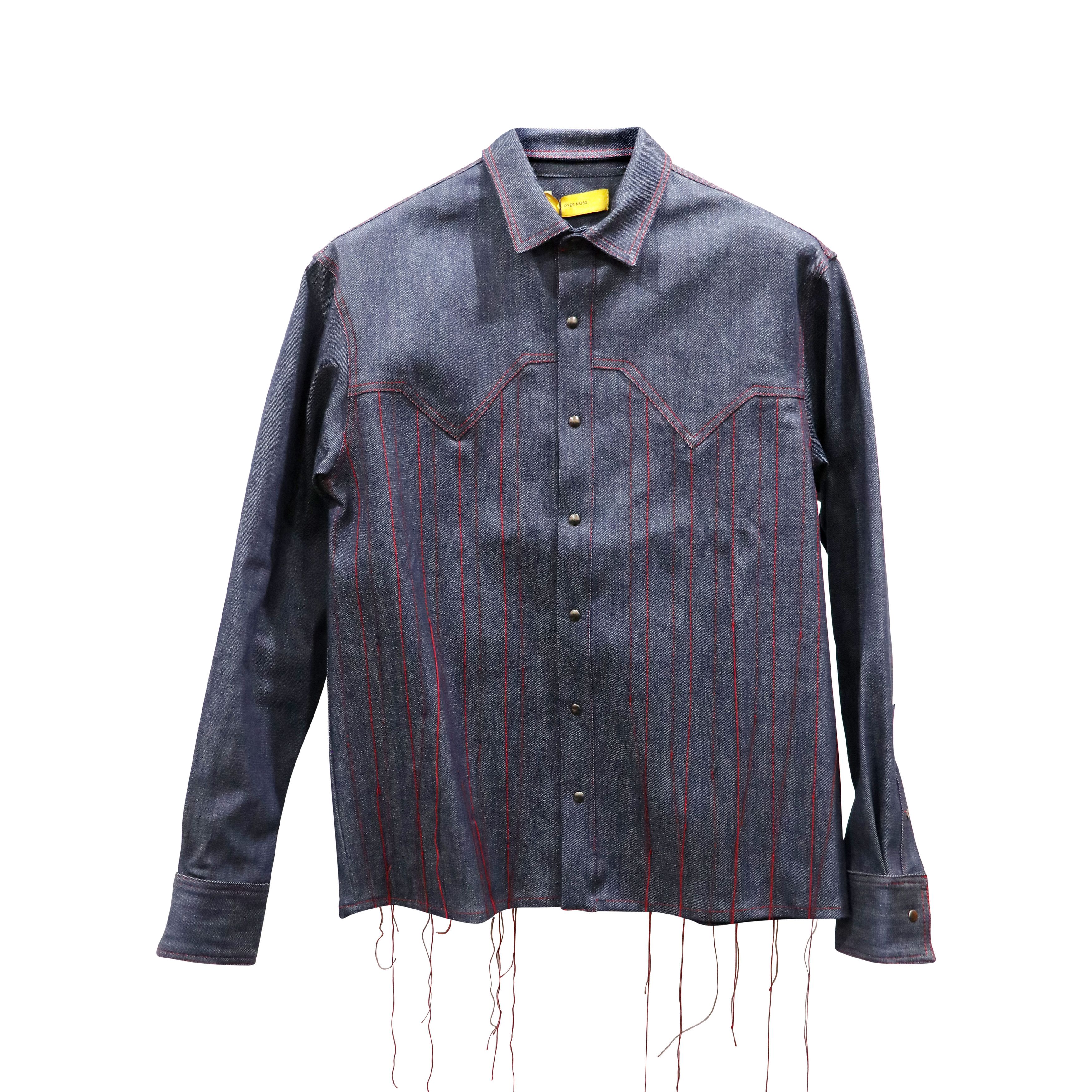 Pyer Moss 🔴 Running Stitch Western Denim Jacket Size US S / EU 44-46 / 1 - 1 Thumbnail