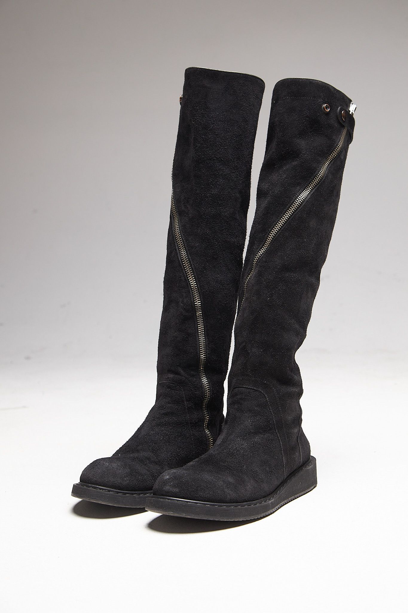 image of Rick Owens Overall Zip Up Suede Boots in Black, Men's (Size 11)
