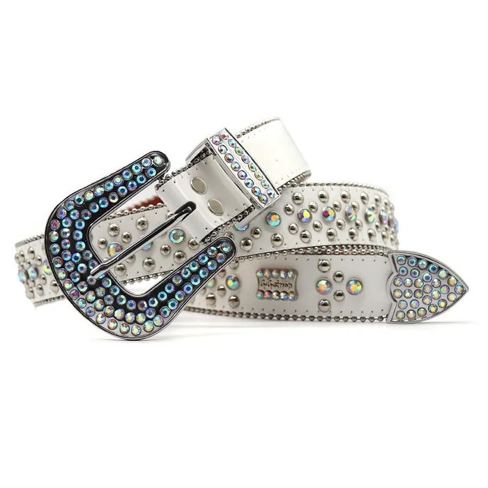 Leather White Rhinestone Belts | Grailed