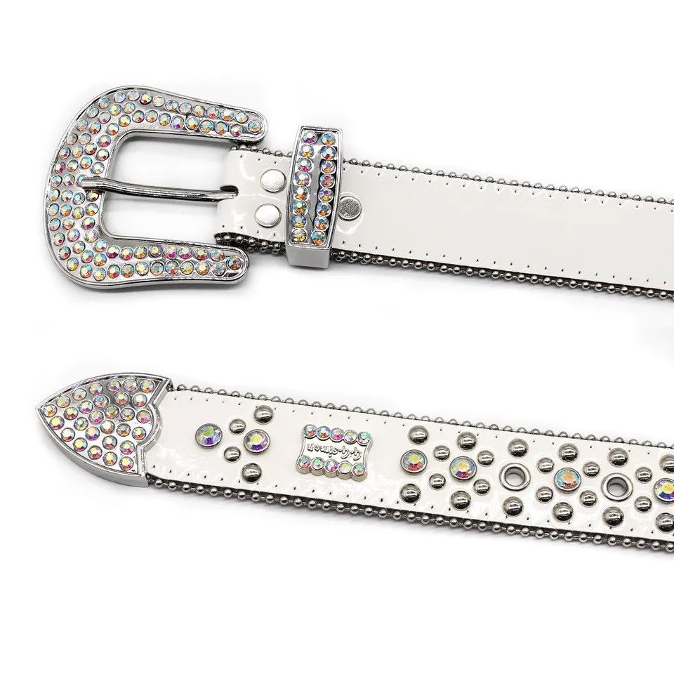 Leather White Rhinestone Belts Size ONE SIZE - 2 Thumbnail