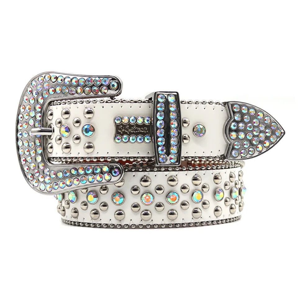 Leather White Rhinestone Belts Size ONE SIZE - 1 Thumbnail