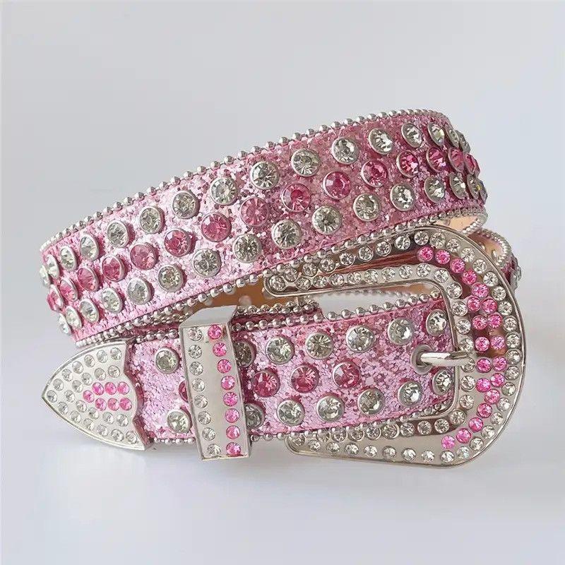 Leather Pink Rhinestone Belts Size ONE SIZE - 1 Thumbnail