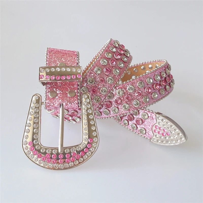 Leather Pink Rhinestone Belts Size ONE SIZE - 2 Thumbnail