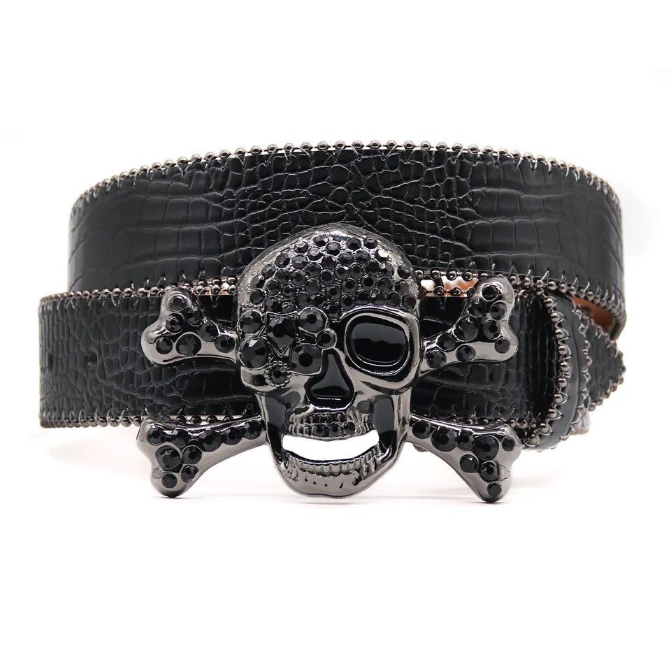 Leather Skull Rhinestones Belt Size ONE SIZE - 1 Thumbnail