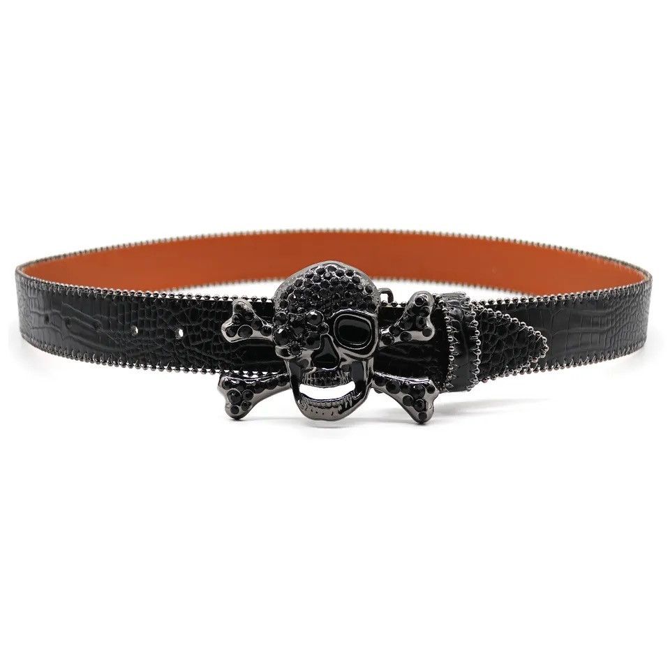 Leather Skull Rhinestones Belt Size ONE SIZE - 3 Thumbnail