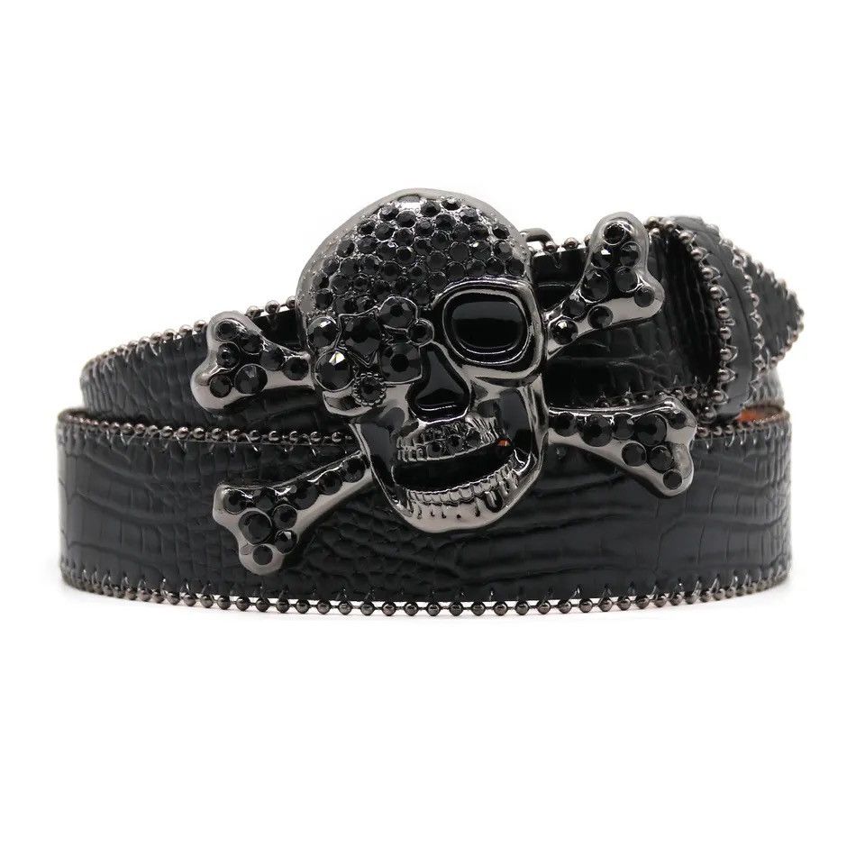 Leather Skull Rhinestones Belt Size ONE SIZE - 2 Thumbnail