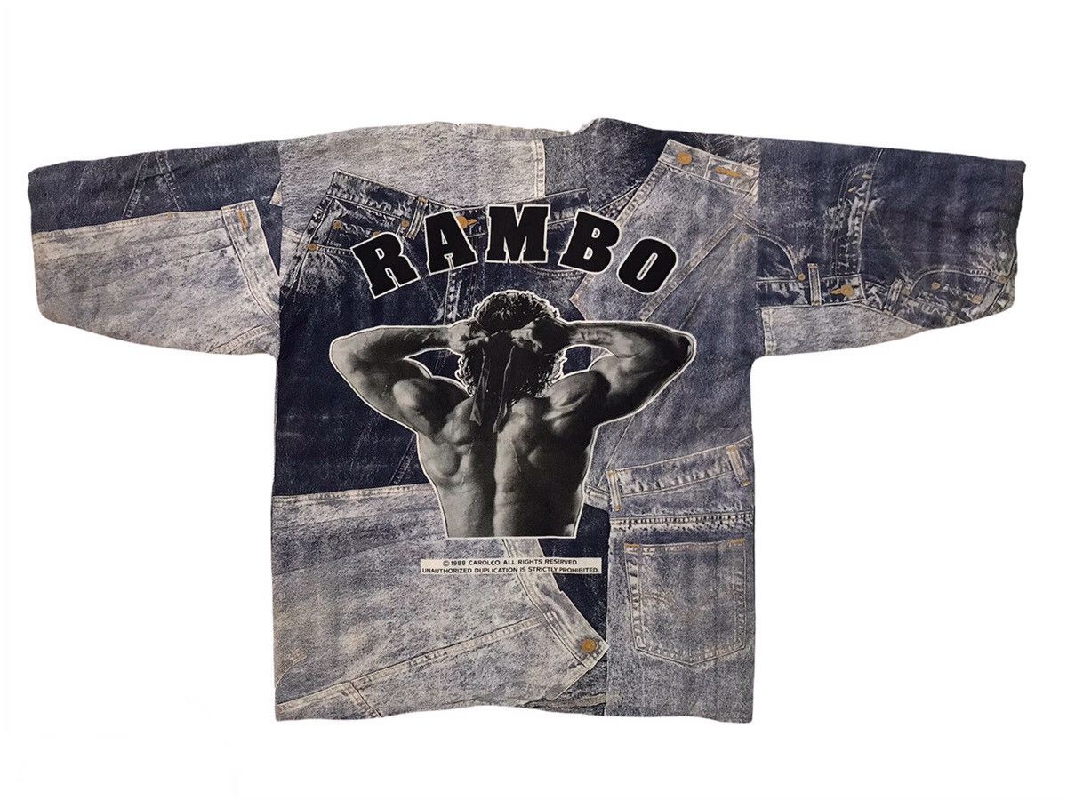 image of Kimono Japan Dragon x Movie VTG Rambo Printed 1988 Carolco Kimono Cardigan, Men's (Size Large)