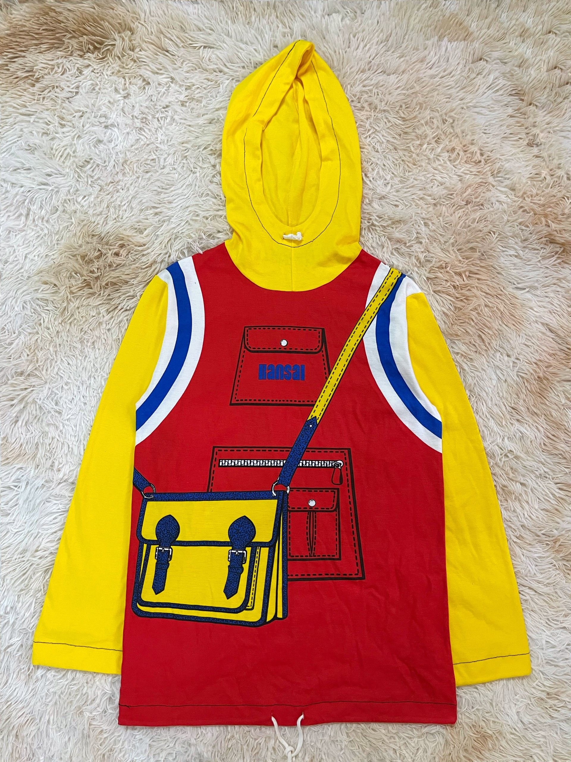image of Kansai Yamamoto 1980's Trompe L'oeil Errand Hoodie in Red/Yellow, Men's (Size Medium)