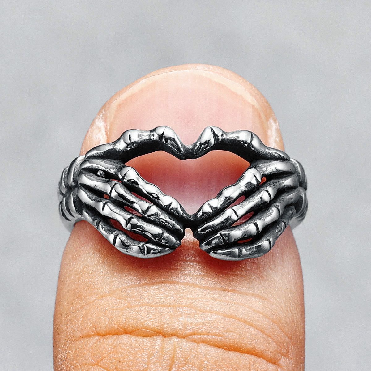 Jewelry 316L Stainless Steel Heart Skeleton Ring Size ONE SIZE - 1 Thumbnail