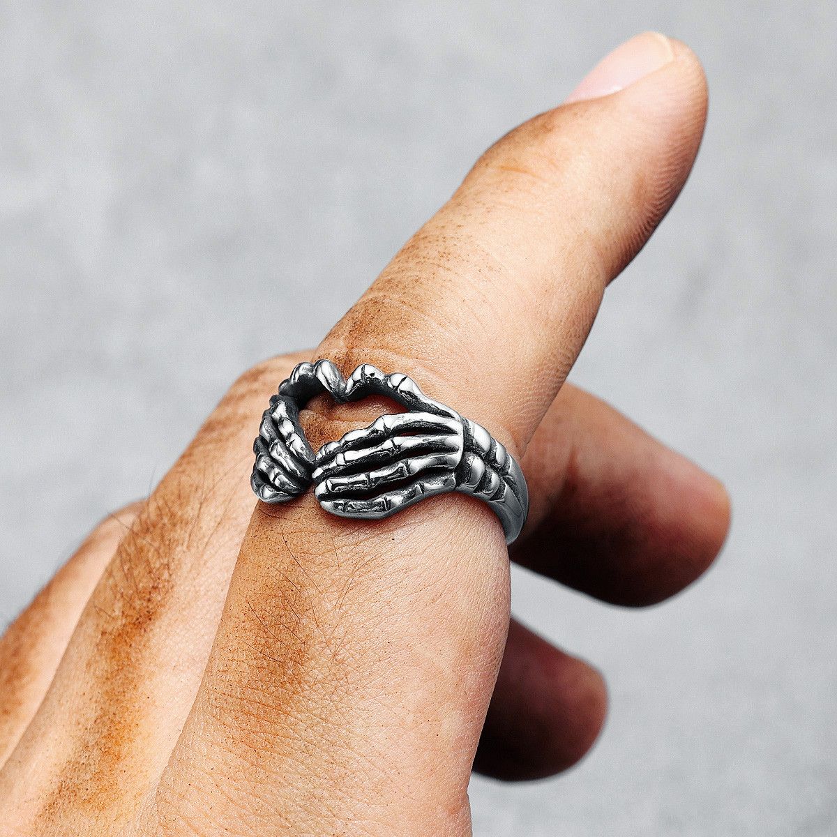 Jewelry 316L Stainless Steel Heart Skeleton Ring Size ONE SIZE - 3 Thumbnail
