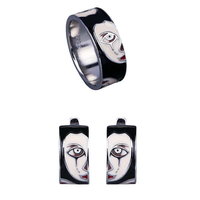 Jewelry Horror Face Enamel Ring Earrings Jewelry Sets Size ONE SIZE - 1 Thumbnail