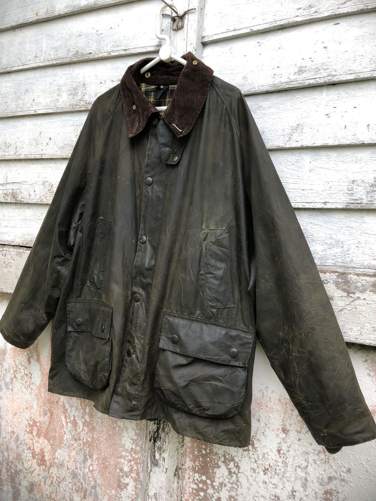 Barbour Distressed Barbour Bedale Olive Waxed Coat Size C46/117cm Size US L / EU 52-54 / 3 - 4 Thumbnail