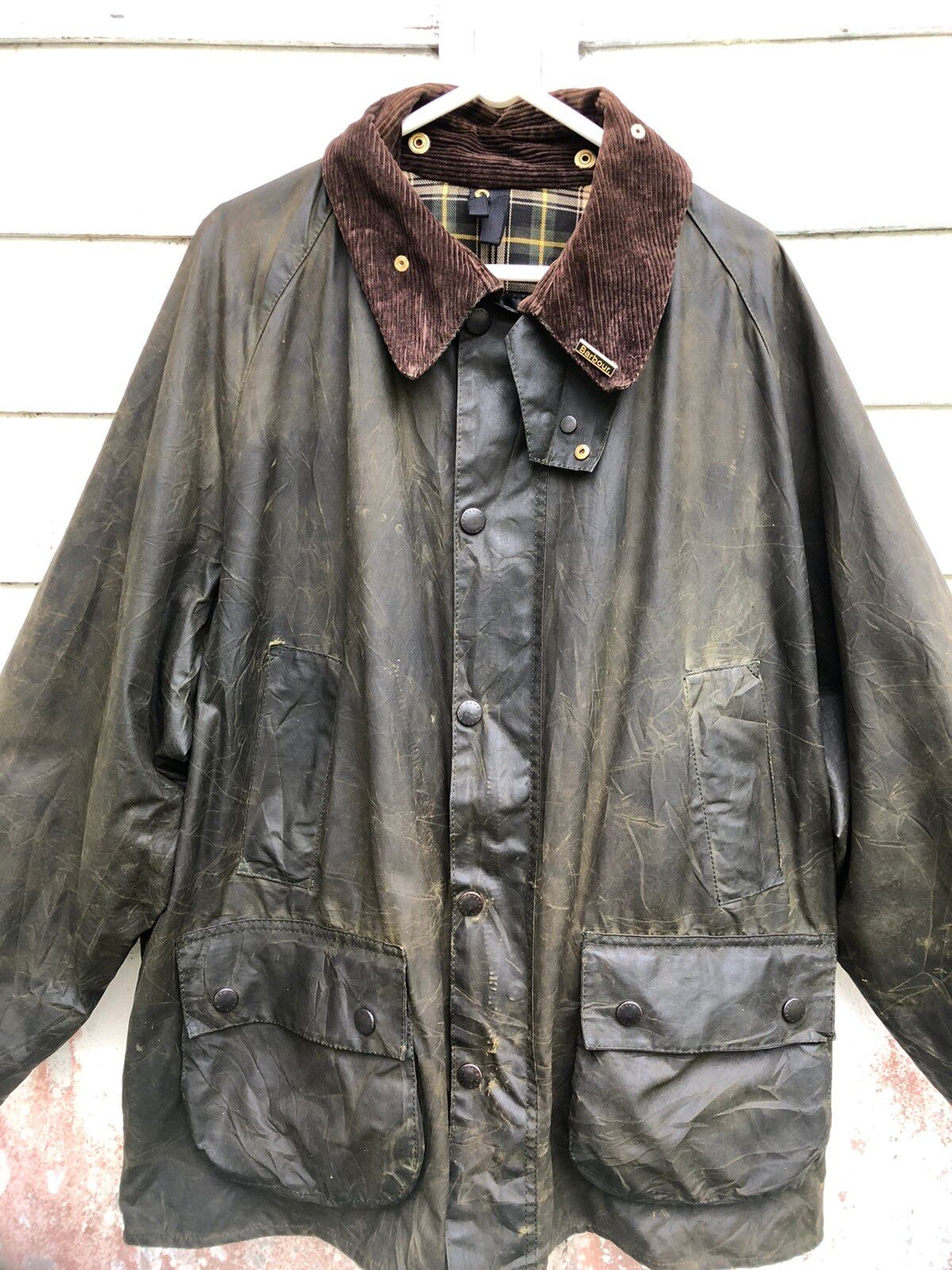 Barbour Distressed Barbour Bedale Olive Waxed Coat Size C46/117cm | Grailed