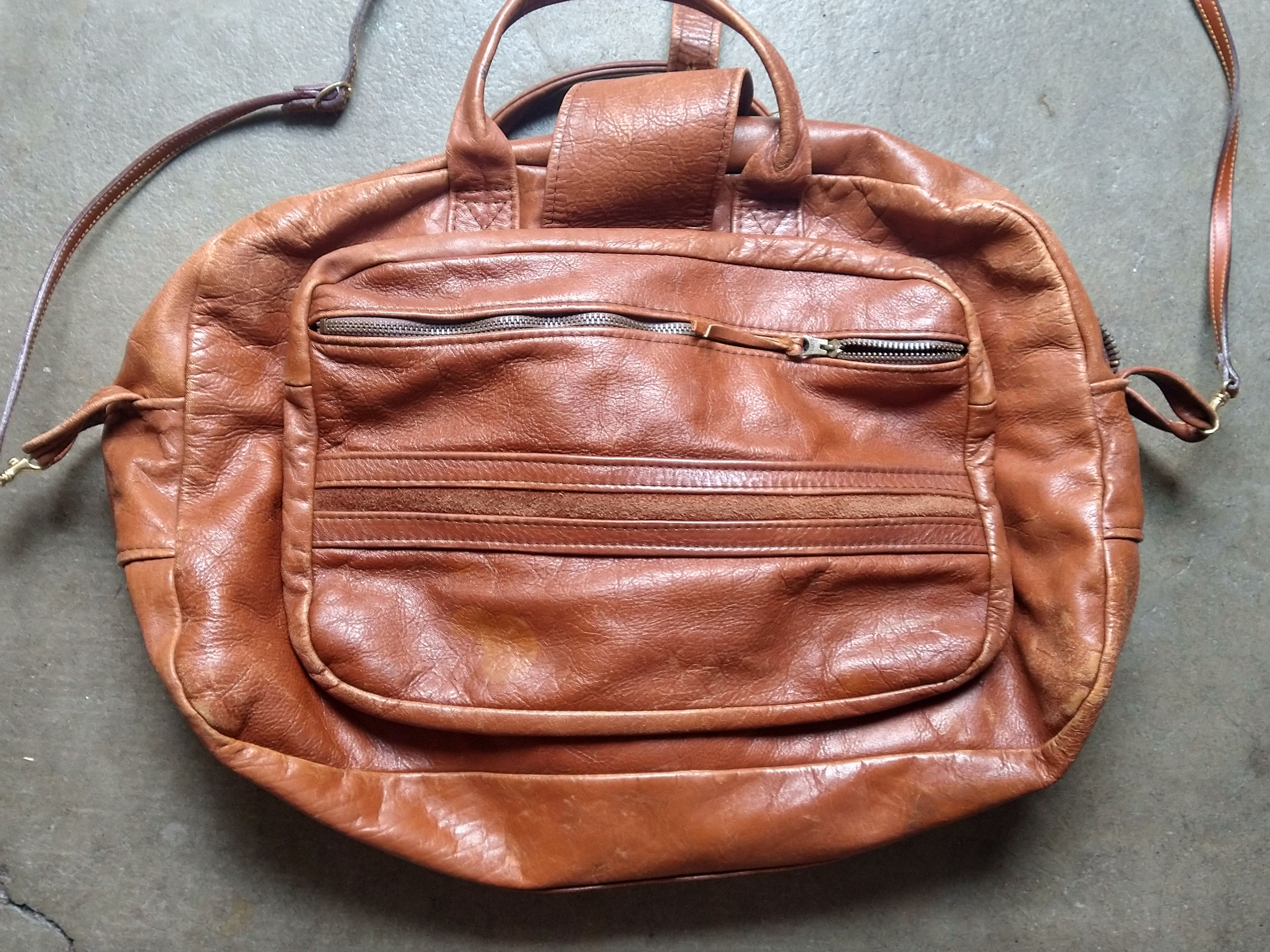 Genuine Leather Vintage Leather Duffle Bag Brown Zipper Strap Pockets Size ONE SIZE - 8 Thumbnail
