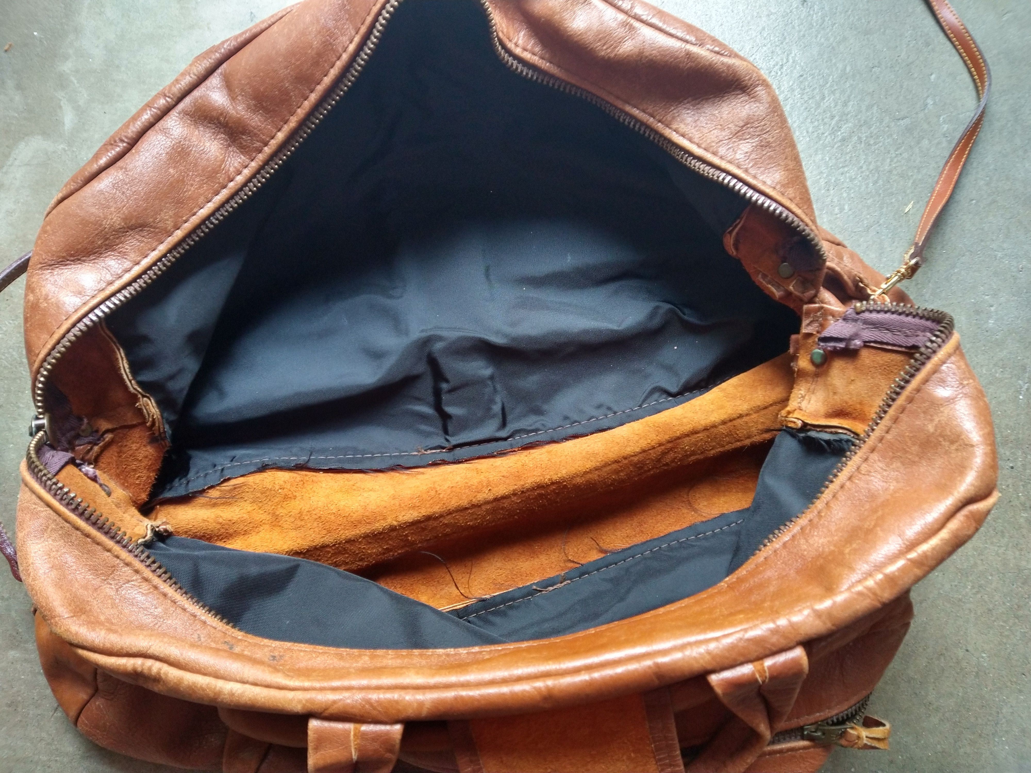 Genuine Leather Vintage Leather Duffle Bag Brown Zipper Strap Pockets Size ONE SIZE - 5 Thumbnail
