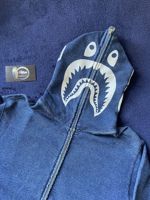 Bape indigo best sale shark hoodie