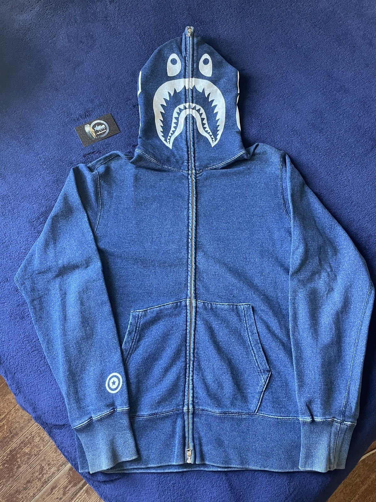 Bape indigo best sale shark hoodie