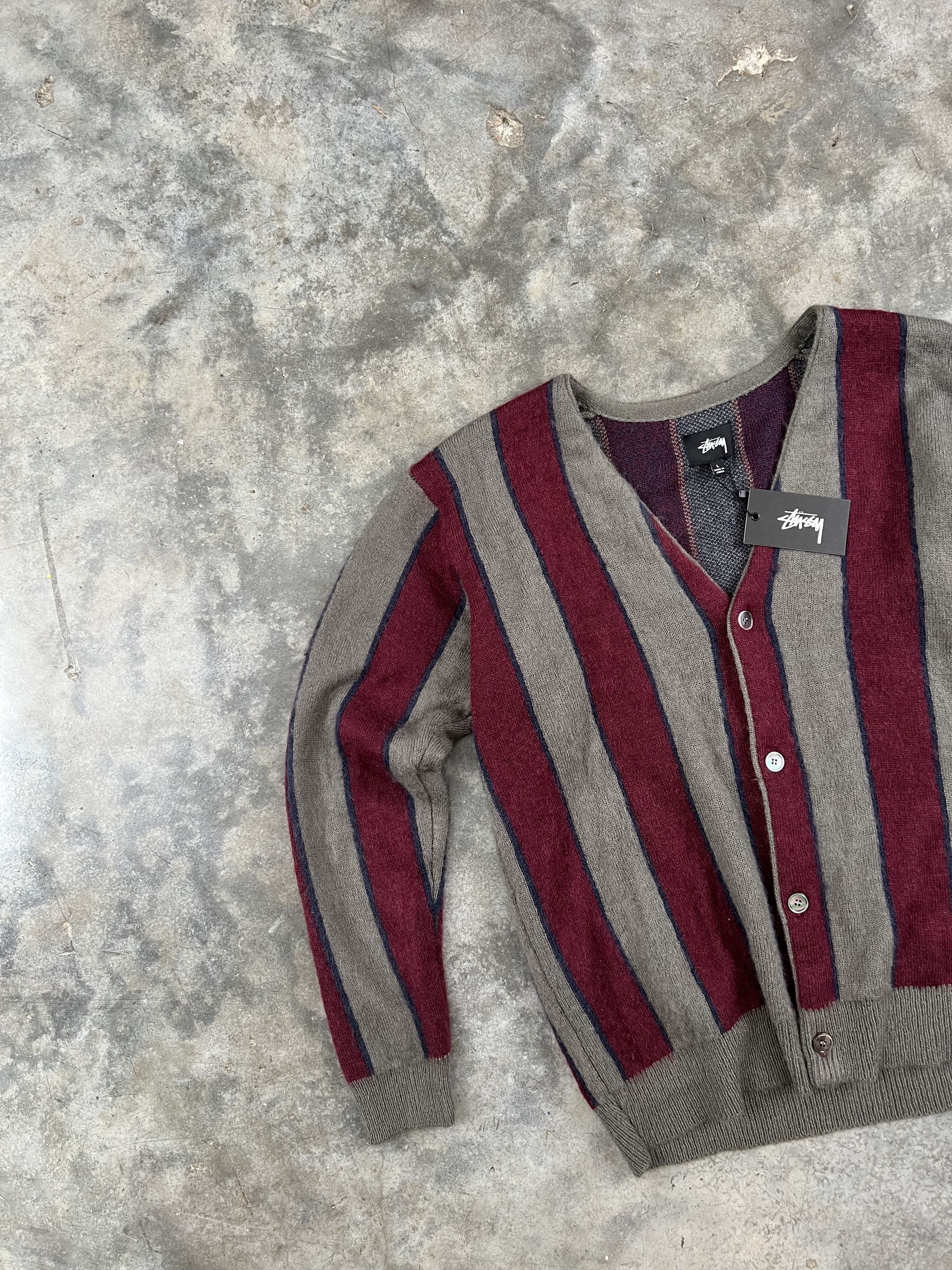 Stussy Stussy Verticle Stripe Burgundy + Grey Cardigan Large Size US L / EU 52-54 / 3 - 2 Thumbnail