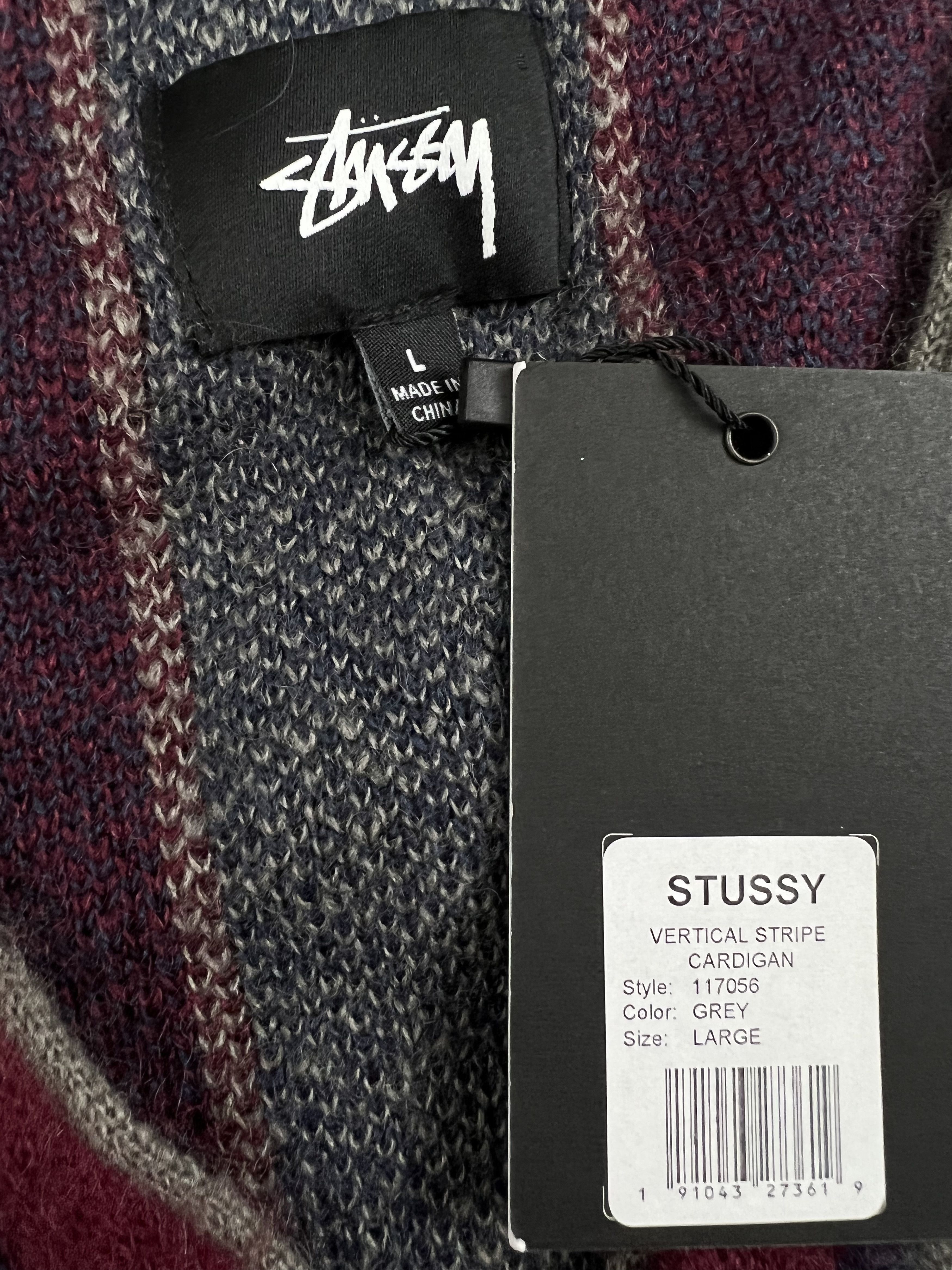 Stussy Stussy Verticle Stripe Burgundy + Grey Cardigan Large Size US L / EU 52-54 / 3 - 4 Thumbnail