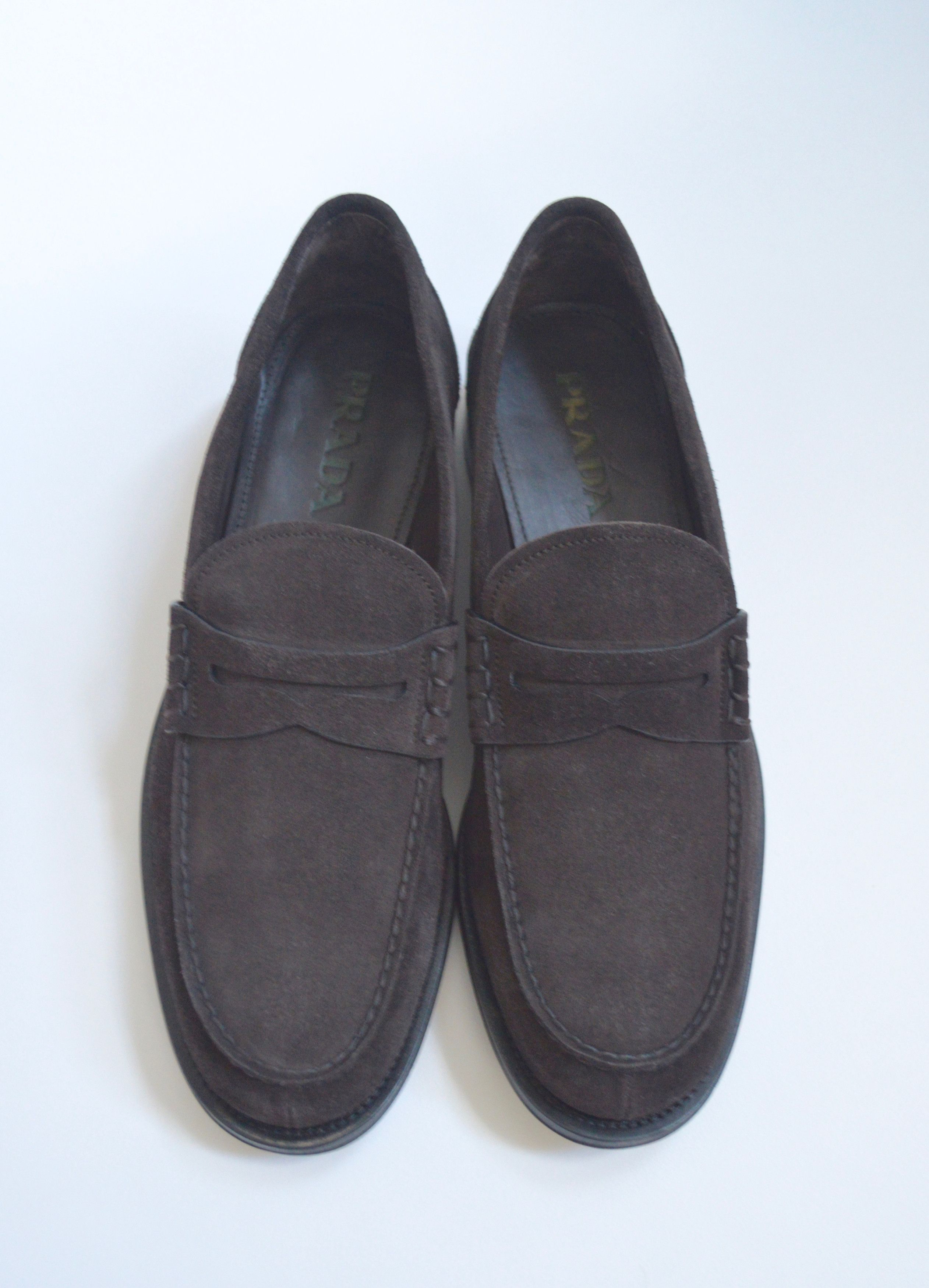 image of Prada Dark Gray Suede Loafers, Men's (Size 10.5)