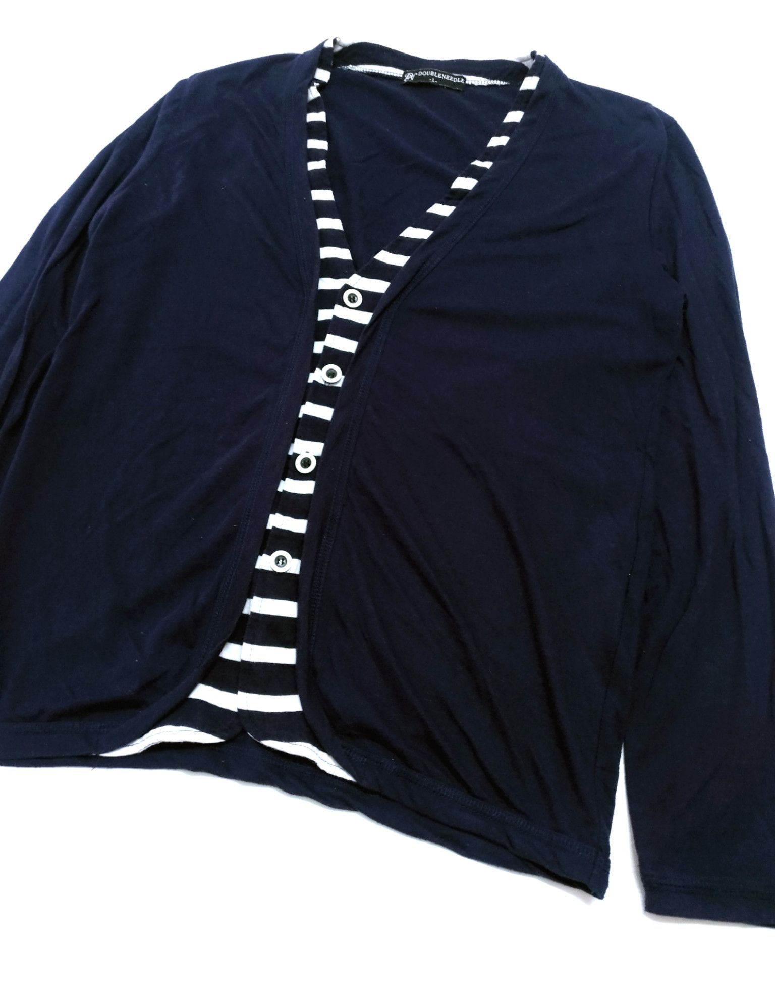 Double Needle × Japanese Brand RARE! DOUBLE NEEDLE SAILOR STRIPES STYLE CARDIGAN Size US M / EU 48-50 / 2 - 4 Thumbnail