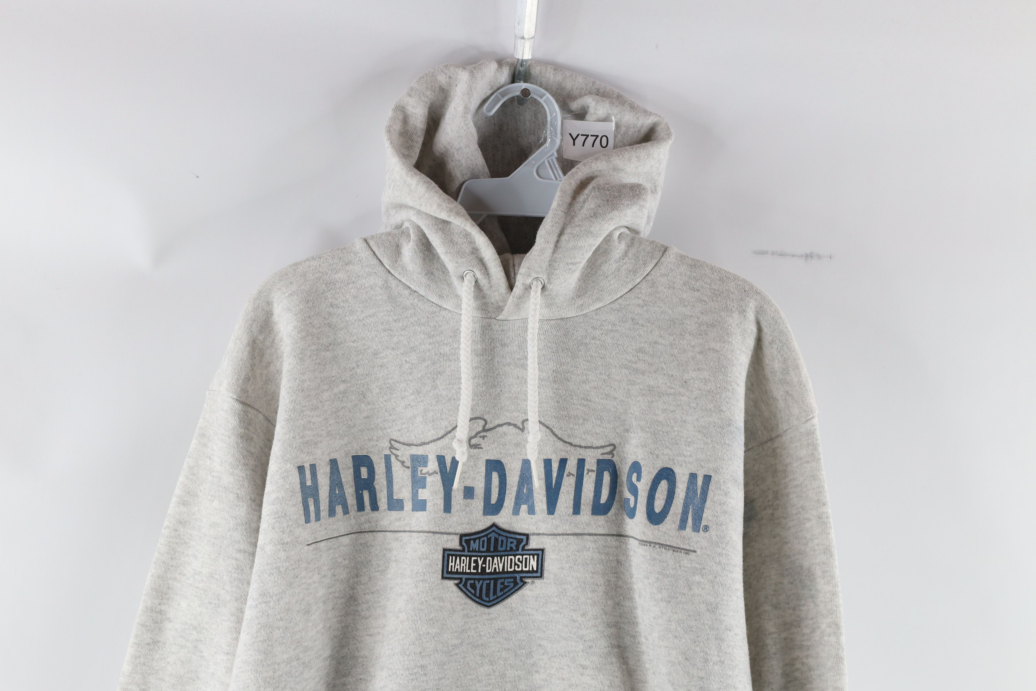 Harley Davidson × Vintage Vintage 90s Harley Davidson Hoodie Sweatshirt Heather Gray Size US M / EU 48-50 / 2 - 2 Thumbnail