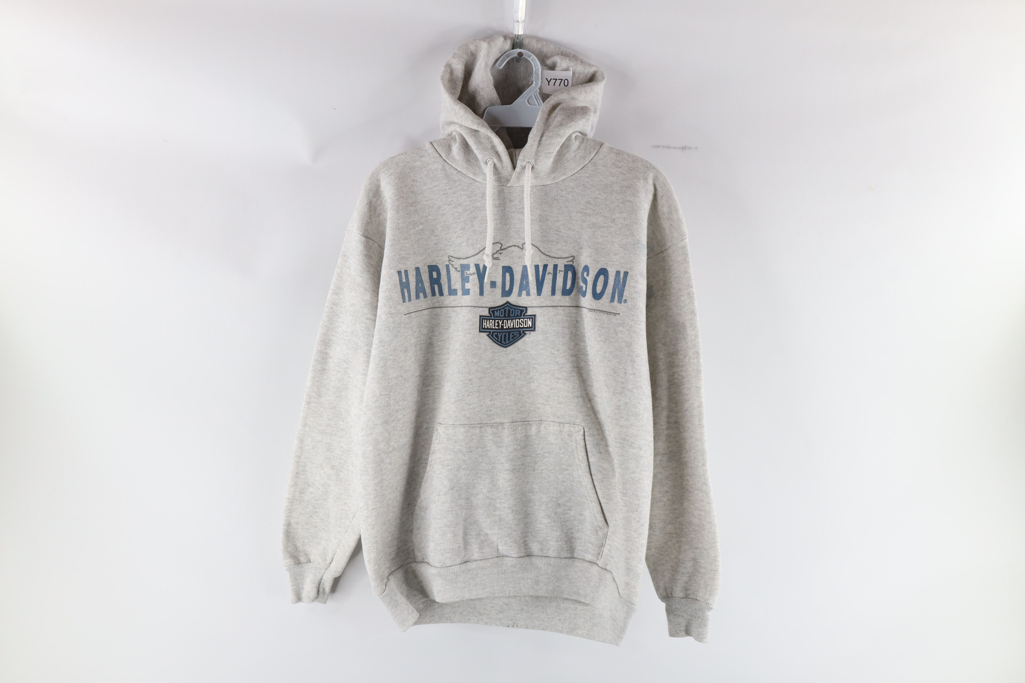 Harley Davidson × Vintage Vintage 90s Harley Davidson Hoodie Sweatshirt Heather Gray Size US M / EU 48-50 / 2 - 1 Thumbnail