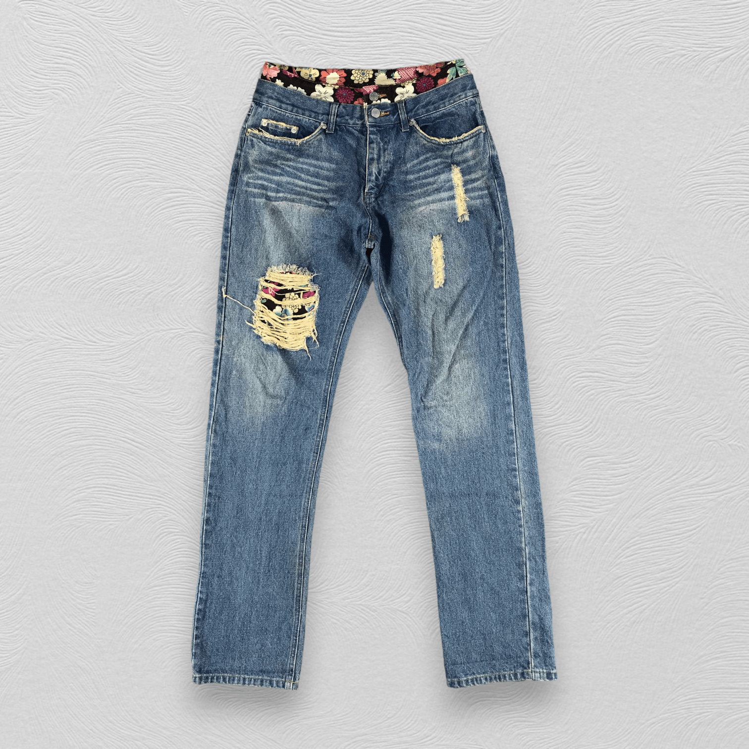 image of Distressed Denim Playchess Jeans Distressed Double Waist Denim Kj1291 in Blue, Men's (Size 30)
