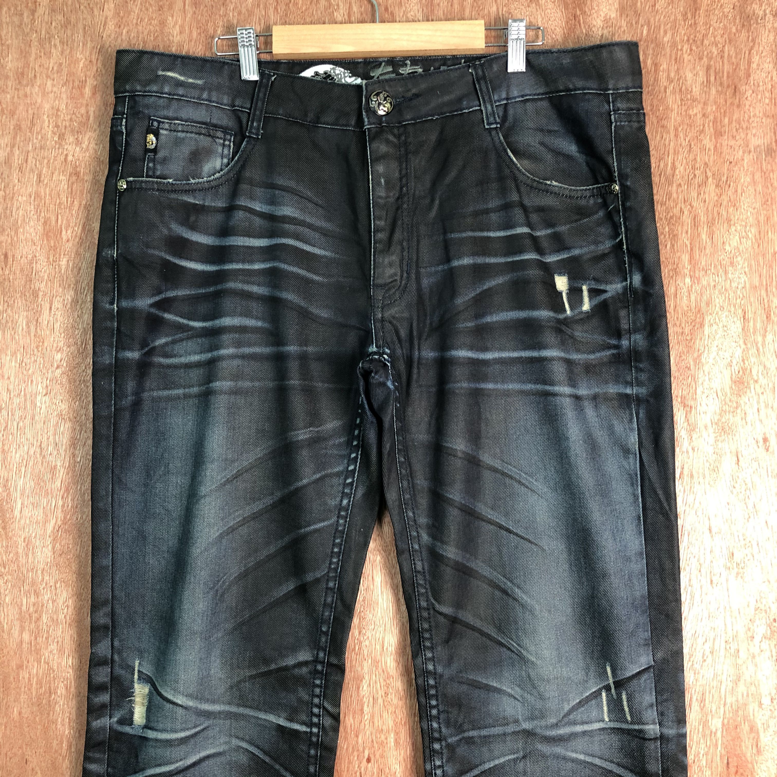 Edition Japan DLL Japan Big Train Black distressed Denim Pants #c095 Size US 38 / EU 54 - 2 Thumbnail