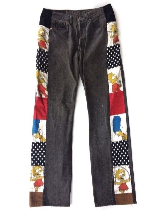 image of Levis Made Crafted x The Simpsons Levi's 501 Patchwork Simpson Cartoon Striped Denim Pant (Size 32)