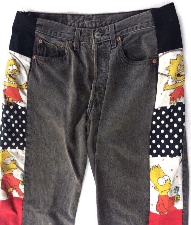 Levi's Made & Crafted Levi's 501 Patchwork Simpson Cartoon Striped Denim Pant Size US 32 / EU 48 - 2 Thumbnail