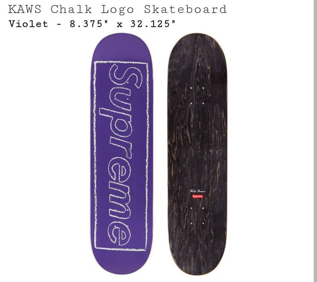 image of Supreme X Kaws Chalk Logo Skateboard in Violet, Men's