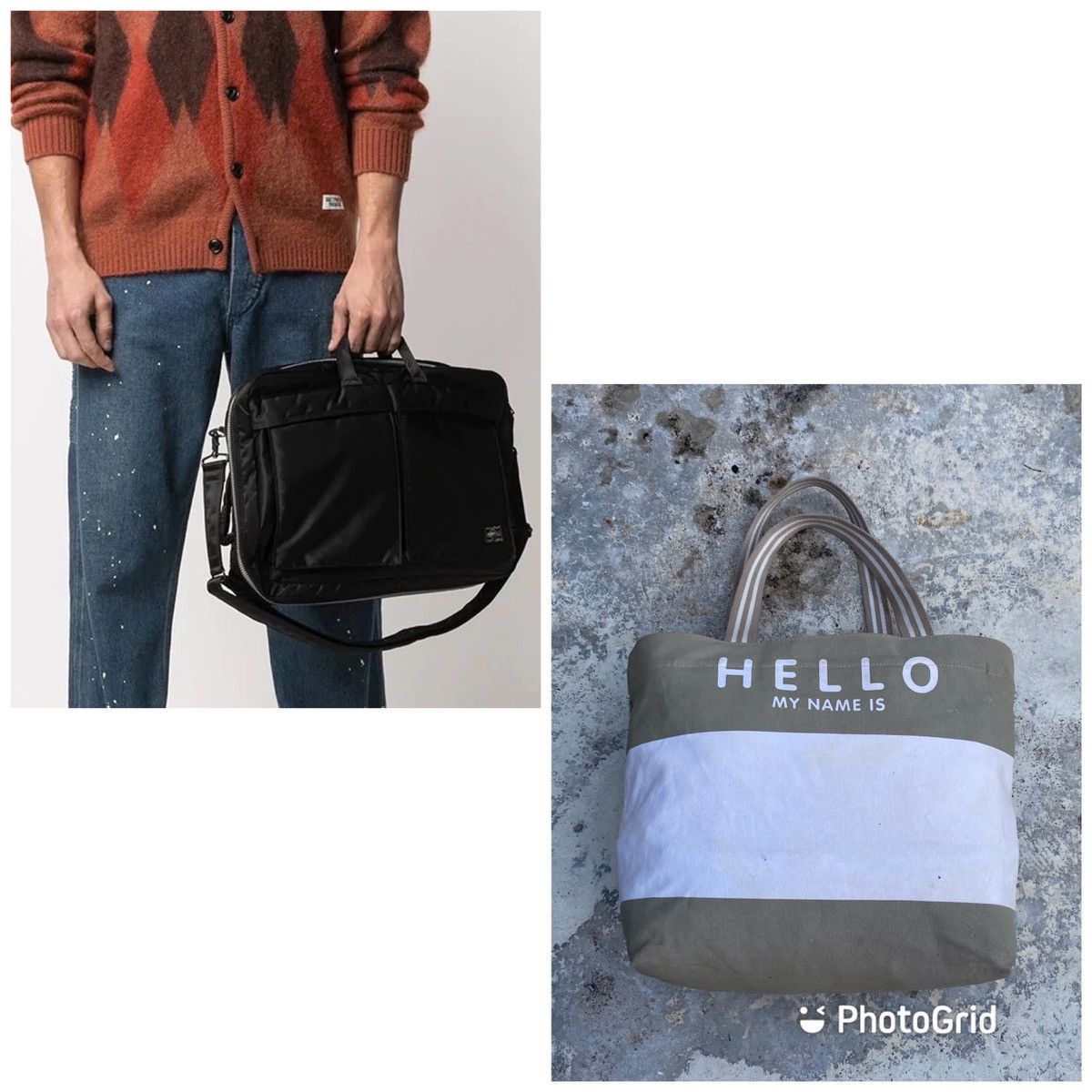 image of Lot 2 Porter-Yoshida Zipped Laptop Bag + Flavor Tote Bag in Black, Men's