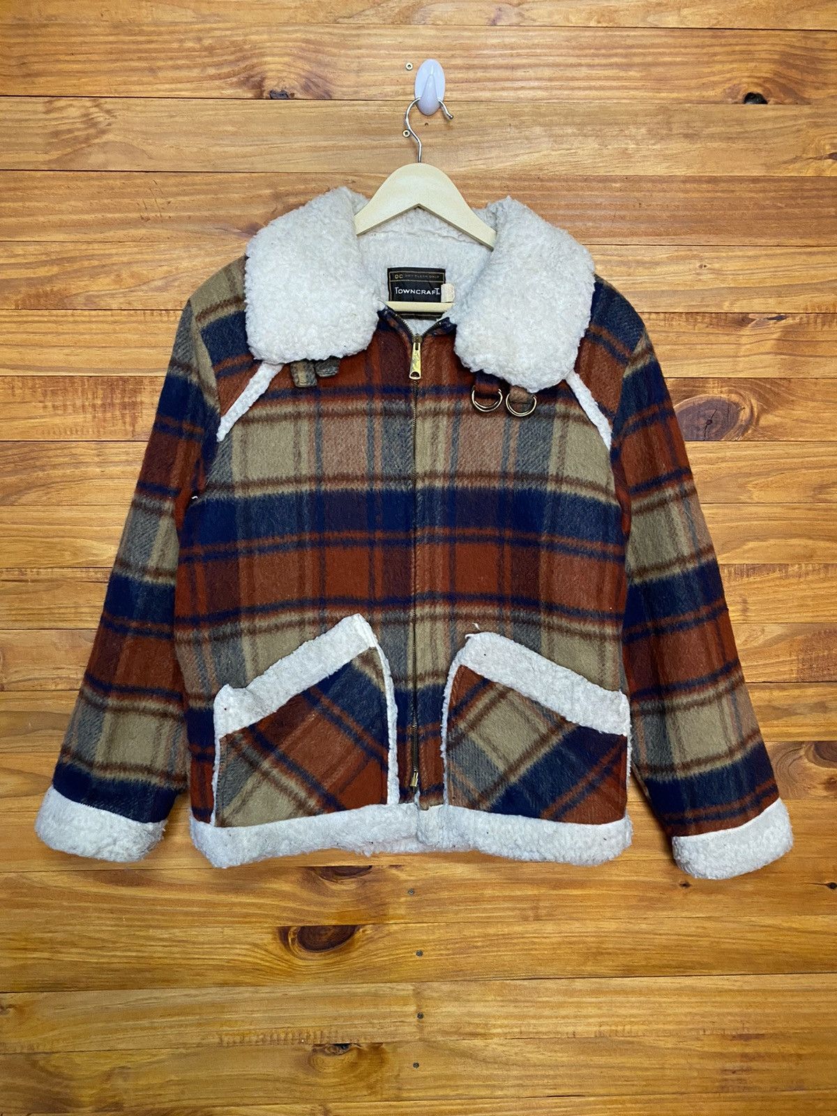 image of J C Penney x Towncraft Vintage 60S Fall Winter Plaid Shearlings Bomber Jacket, Men's (Size Small)