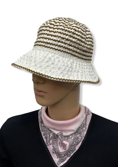 image of Givenchy Chapeaux Acrylic-Poly Striped Bucket Hat in White/Brown, Men's