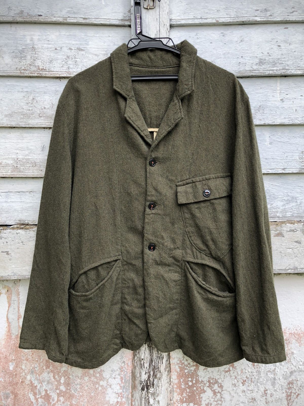 image of Hiroshi Kato x Kato Tool Project Green Olive Lite Wool Jacket, Men's (Size Large)