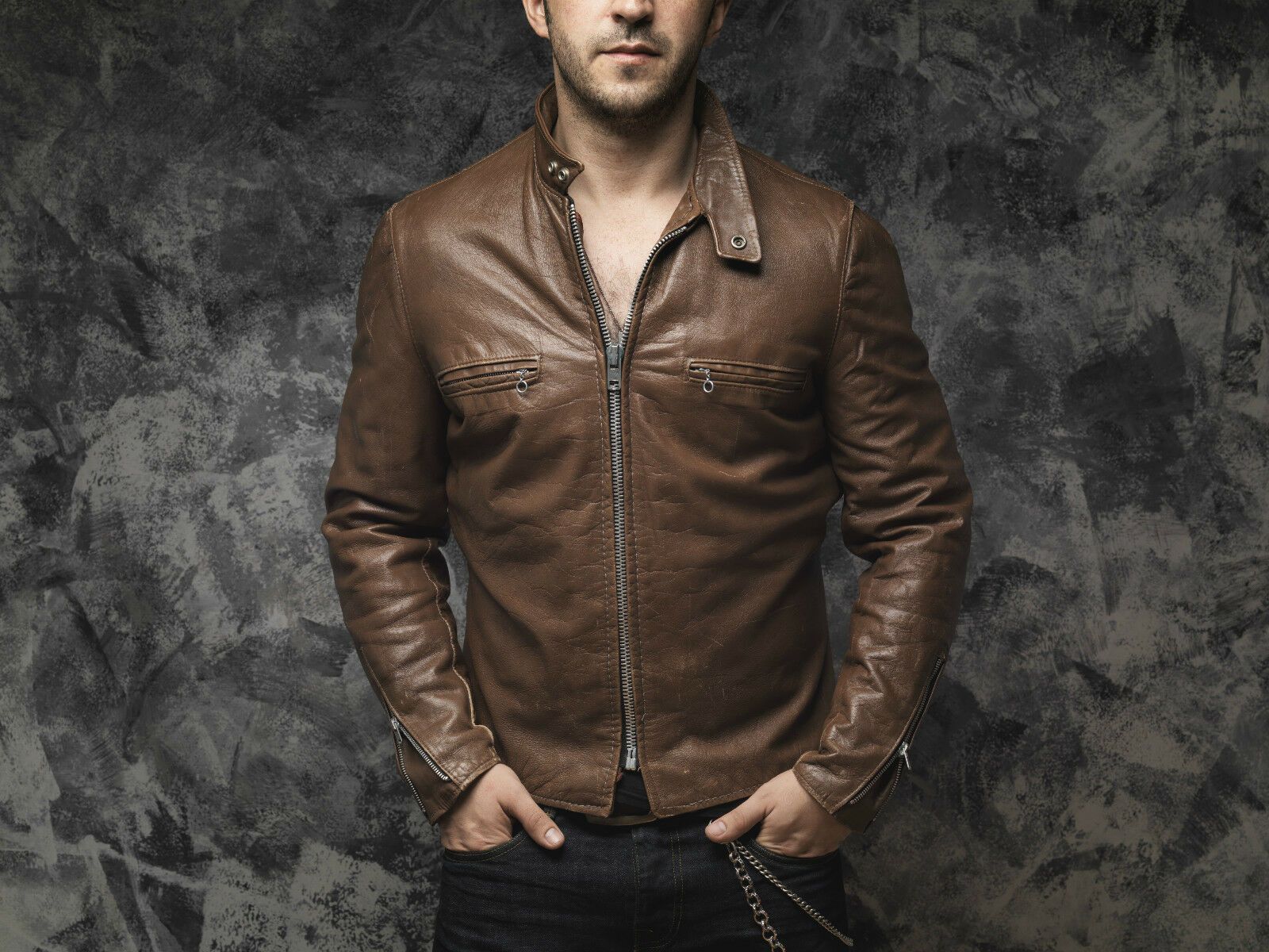 Other REED Brown cafe racer Leather jacket biker Size US L / EU 52-54 / 3 - 3 Thumbnail