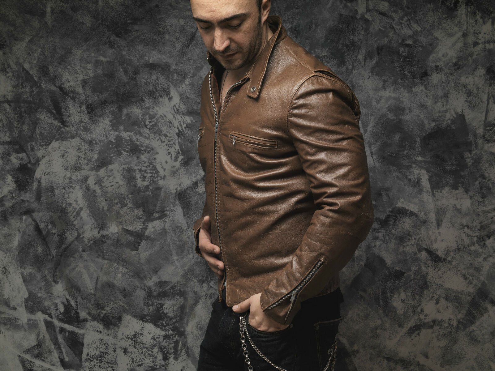 Other REED Brown cafe racer Leather jacket biker Size US L / EU 52-54 / 3 - 5 Thumbnail