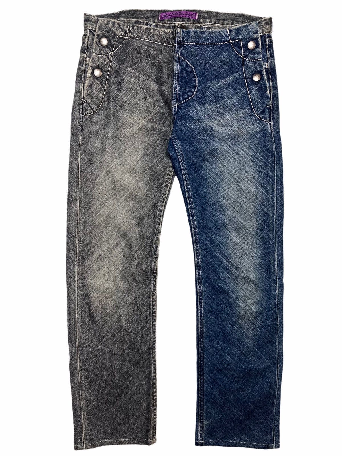 20471120 2000s Alexander Lee Chang - Front Flap Split Denim Pants Size US 29 - 2 Thumbnail