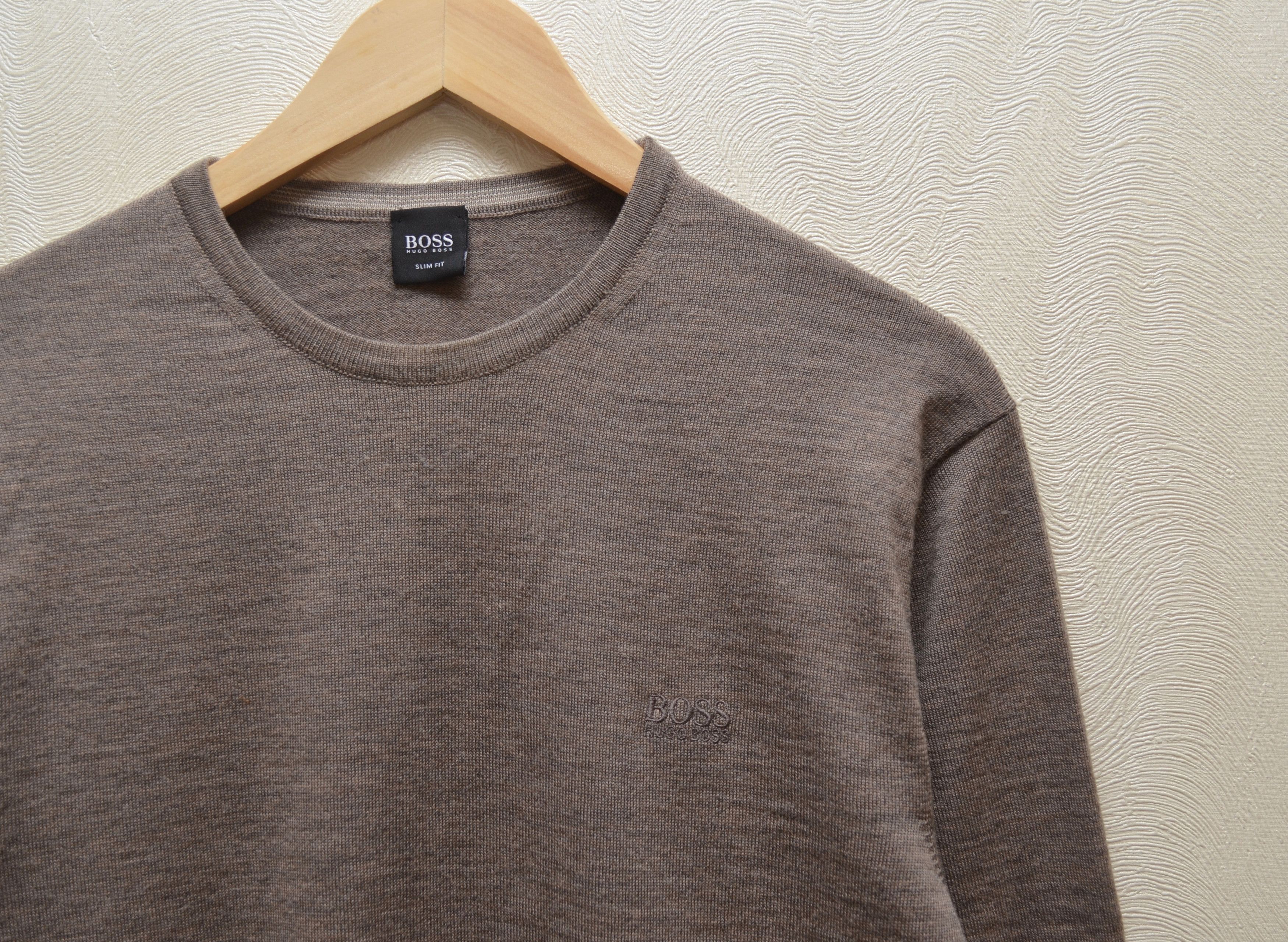 Designer × Hugo Boss Hugo Boss Brown Lana Wool crew neck brown sweater Slim Fit Size US XL / EU 56 / 4 - 3 Thumbnail