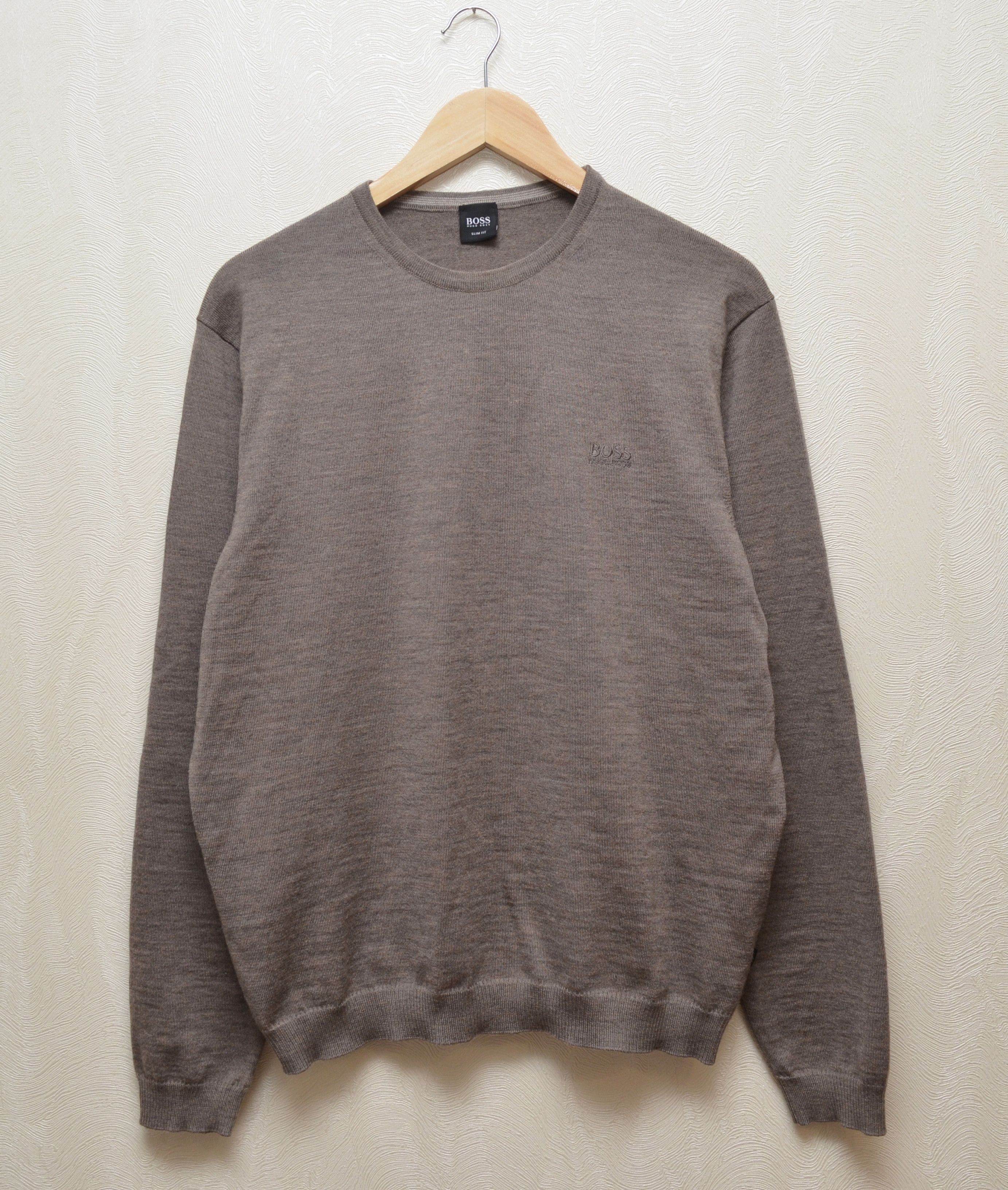 Designer × Hugo Boss Hugo Boss Brown Lana Wool crew neck brown sweater Slim Fit Size US XL / EU 56 / 4 - 1 Thumbnail