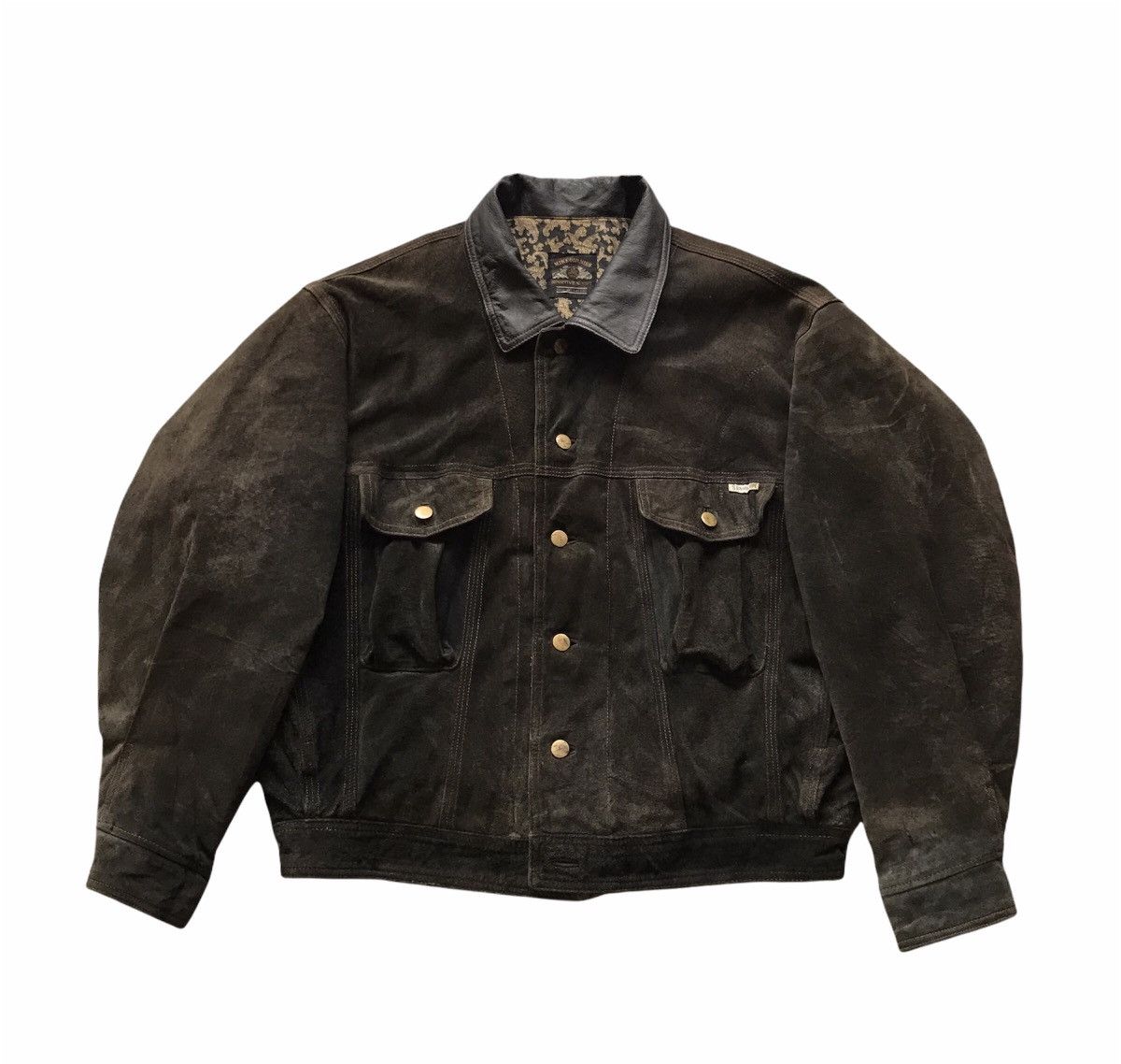 image of Mikebirnies Trucker Leather Jacket in Brown, Men's (Size Large)